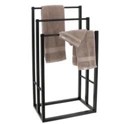 Rangement Salle De Bain|TENDANCE Porte serviette en bambou 3 niveaux (H82 cm) Japandi Noir