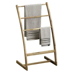 Rangement Salle De Bain|TENDANCE Porte serviette en bois d'acacia 3 niveaux (H81 cm ) Lina Marron
