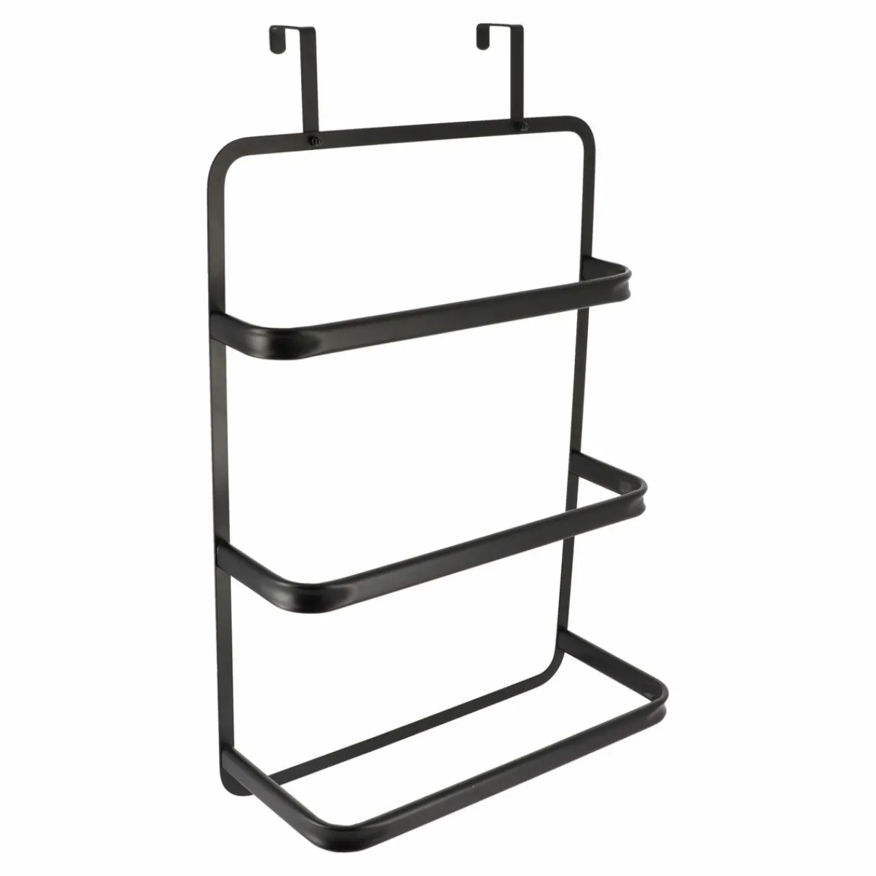 Rangement Salle De Bain|TENDANCE Porte serviette sur porte 3 barres (42 x H69 cm) Métal Noir