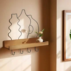 Rangement D'Entrée|Étagère Murale|EMINZA Porte-clé mural avec étagère en bois (42 cm) Design et naturel Noir