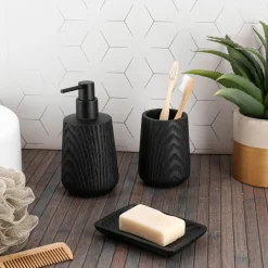 Accessoire Salle De Bain|TENDANCE Porte-savon en résine effet bois Scandi Noir