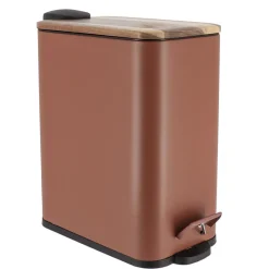 Accessoire Salle De Bain|TENDANCE Poubelle salle de bain métal et acacia Season color Ambre