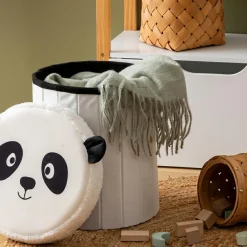 Rangement Enfant|Atmosphera cru017dateur d'intu017drieur for kids Pouf coffre pliant enfant (H38 cm) Panda Noir