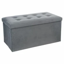 Pouf De Rangement|Rangement D'Entrée|ATMOSPHERA Pouf de rangement double Lysandre Velours Gris