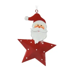 Décoration De Sapin|KAEMINGK Père Noël à suspendre en métal (H12 cm) Étoile et pois Rouge