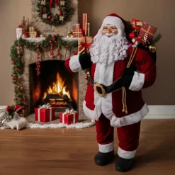 Personnage, Objet Grand Format|Père Noël, Animaux Et Personnage|Feeric Lights & Christmas Père Noël déco traditionnel (H124 cm) Velours Rouge