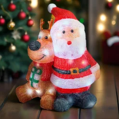 Déco Et Objet Lumineux|EMINZA Père Noël et Renne lumineux solaire 80 LED (H40 cm) Les copains Blanc froid Multicolore