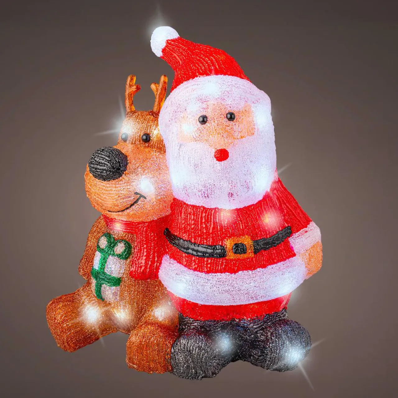 Déco Et Objet Lumineux|EMINZA Père Noël et Renne lumineux solaire 80 LED (H40 cm) Les copains Blanc froid Multicolore