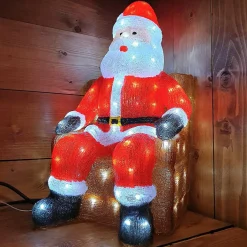 Déco Et Objet Lumineux|EMINZA Père Noël lumineux assis 100 LED (H60 cm) Blanc froid
