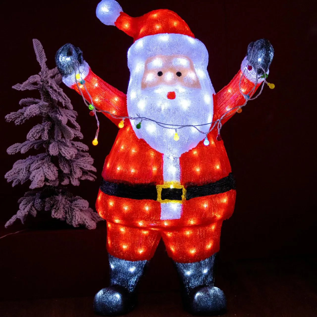 Déco Et Objet Lumineux|EMINZA Père Noël lumineux avec guirlande 180 LED (H88 cm) Blanc froid