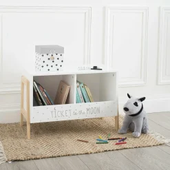 Petit Meuble Enfant|ATMOSPHERA Rangement enfant casier double (H40 cm) Ecriture Blanc
