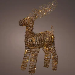 Père Noël, Animaux Et Personnage|Déco Et Objet De Noël|KAEMINGK Renne lumineux à piles 50 Micro LED (H55 cm) Rotin Brun/blanc chaud Naturel