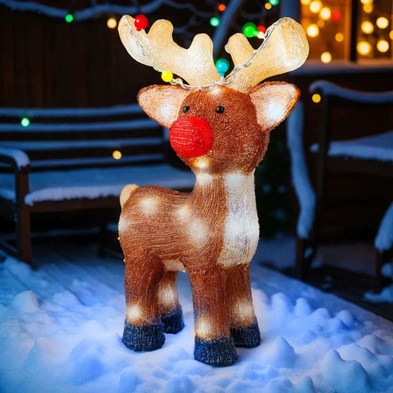 Déco Et Objet Lumineux|EMINZA Renne lumineux solaire 48 LED (H47 cm) Dewey Blanc froid Multicolore