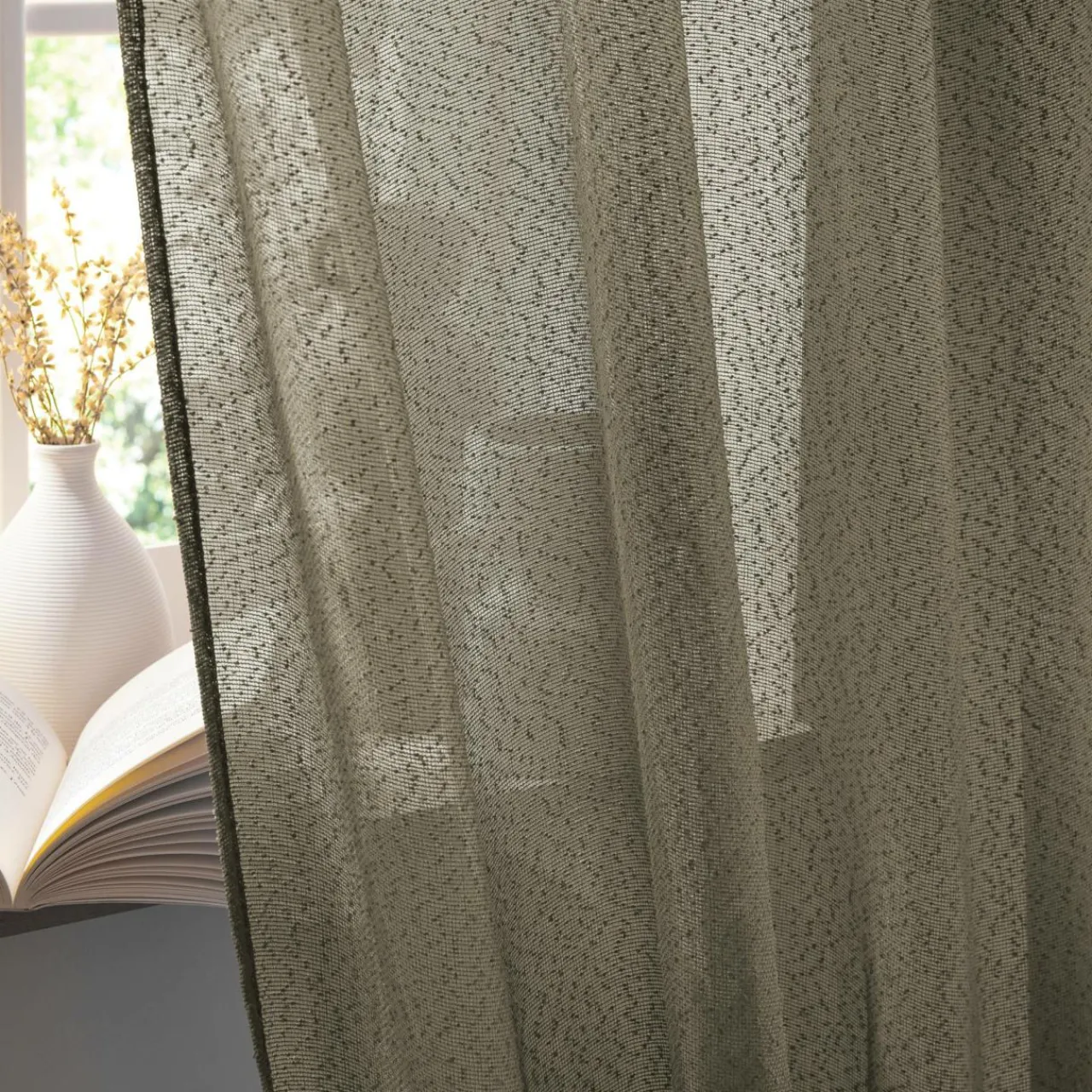 Rideau|EMINZA Rideau ajustable bouclette (140 x max 300 cm) Eliott Vert kaki