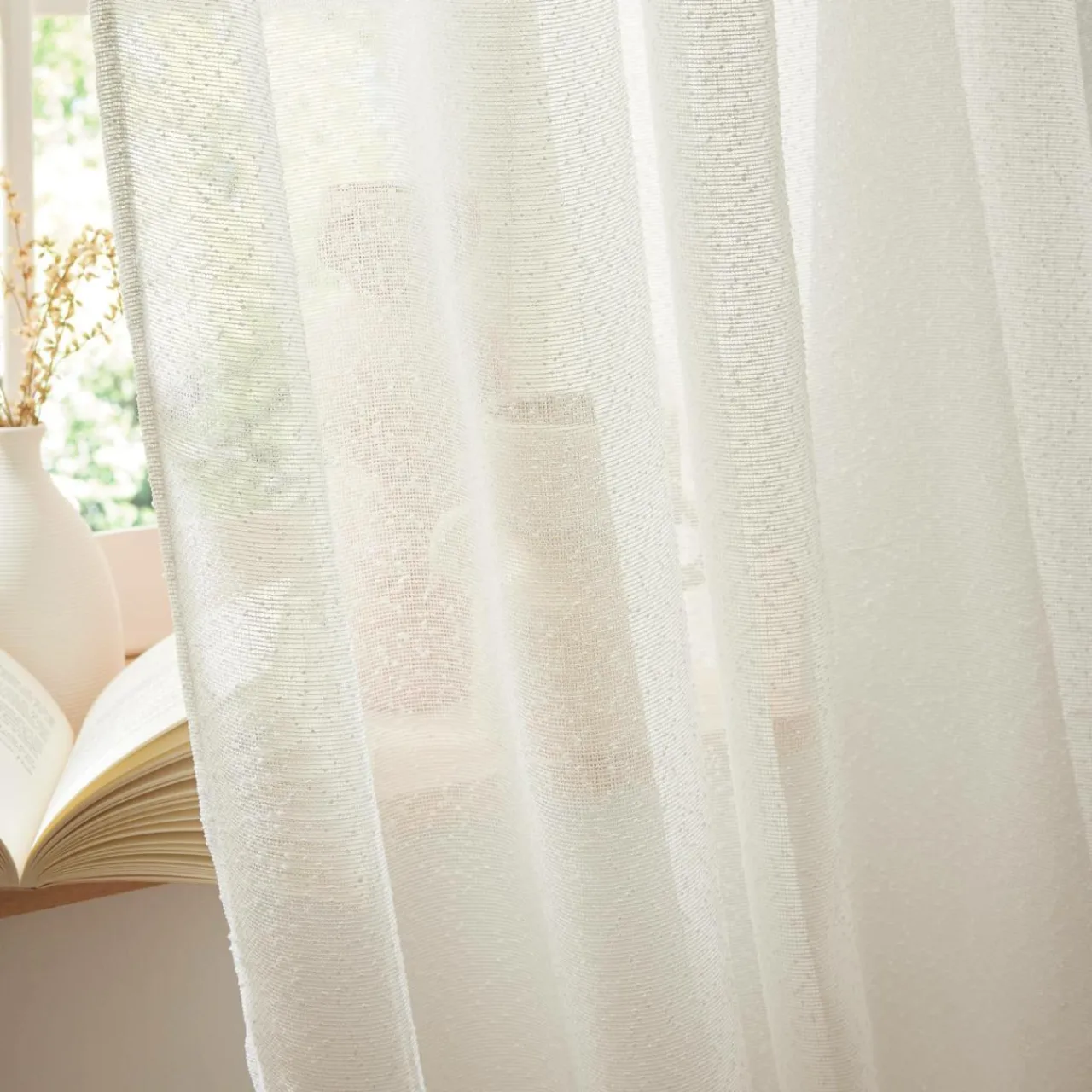 Rideau|EMINZA Rideau ajustable bouclette (140 x max 300 cm) Eliott Ivoire