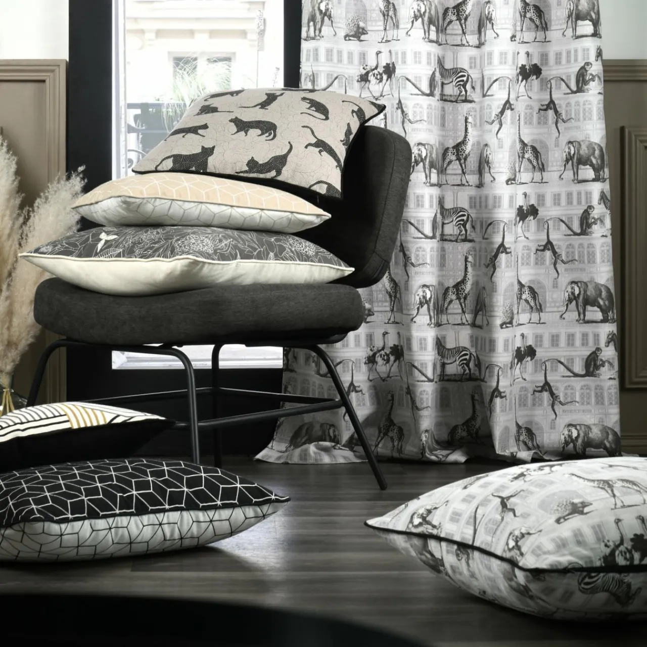 Rideau|LOVELY CASA Rideau coton (135 x 250 cm) Haussmann Gris