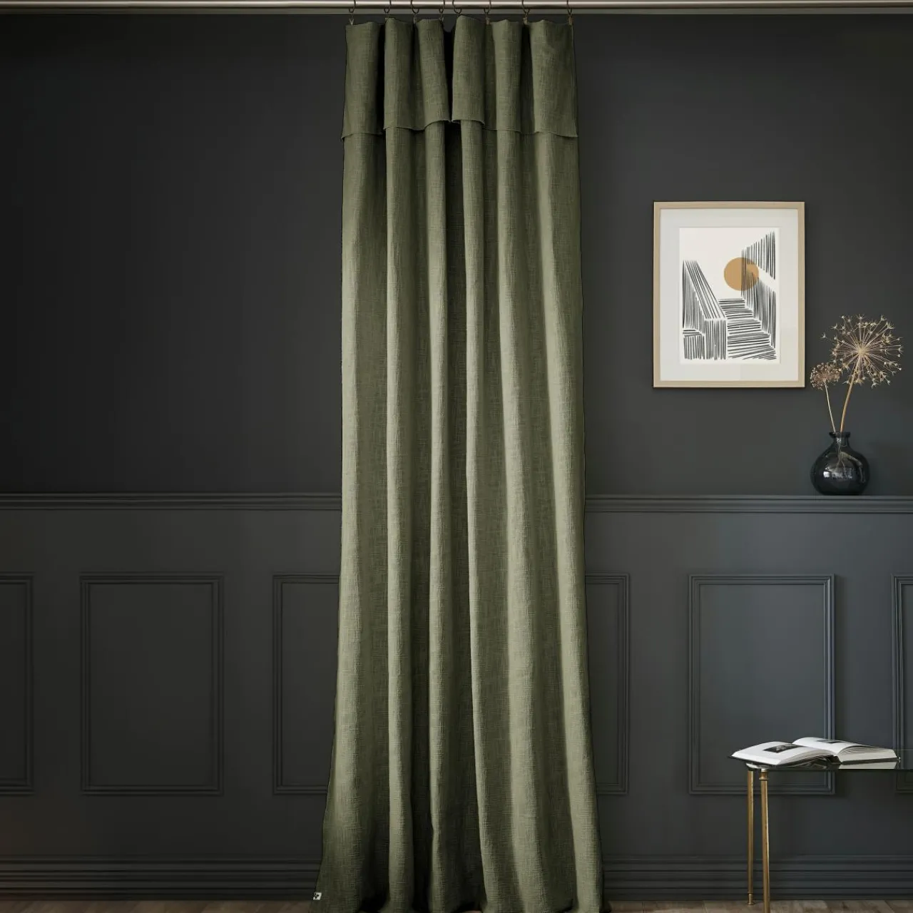 Rideau|L'EFFET PAPILLON Rideau coton ajustable (140 x max 270 cm) Sixtine Vert romarin