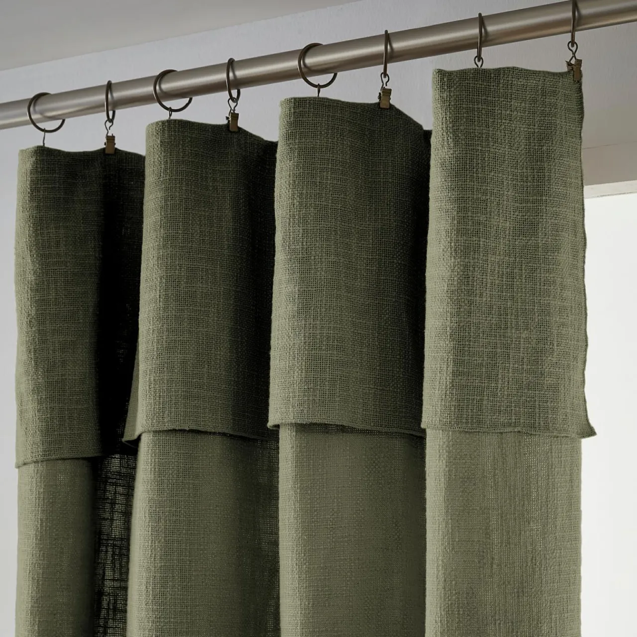 Rideau|L'EFFET PAPILLON Rideau coton ajustable (140 x max 270 cm) Sixtine Vert romarin