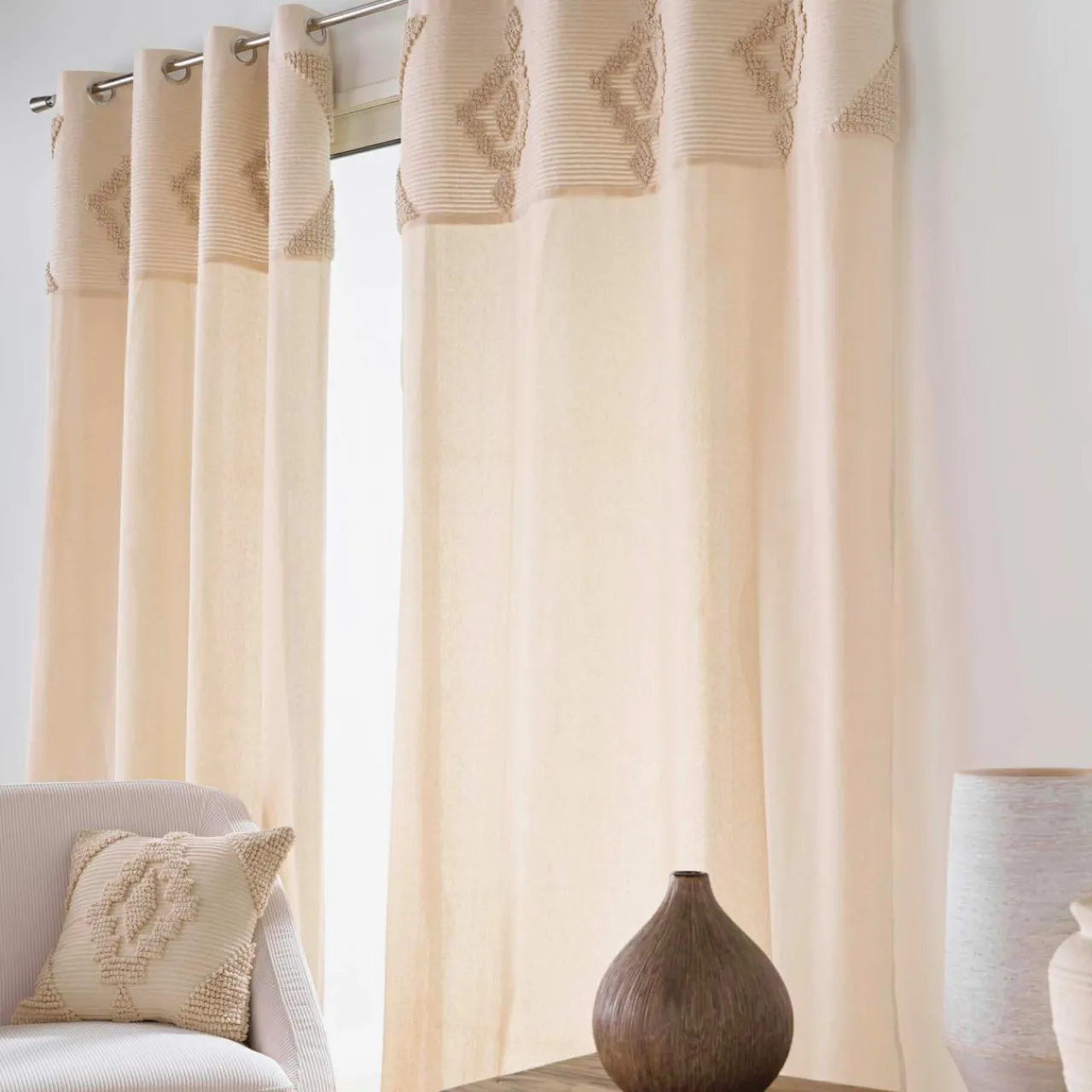 Rideau|douceur d'intu017drieur Rideau coton tufté (140 x 240 cm) Kamary Beige