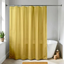 Accessoire Salle De Bain|Rideau De Douche|TENDANCE Rideau de douche à anneaux (180 x 200 cm) Uni Jaune moutarde