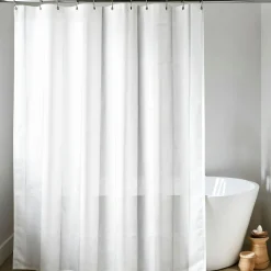 Accessoire Salle De Bain|Rideau De Douche| Rideau de douche à anneaux (180 x 200 cm) Uni Blanc