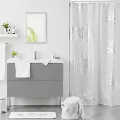 Accessoire Salle De Bain|Rideau De Douche|DOUCEUR D'INTERIEUR Rideau de douche (200 cm) Orbella et argent Blanc