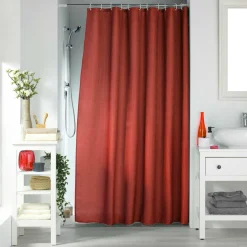 Accessoire Salle De Bain|Rideau De Douche|douceur d'intu017drieur Rideau de douche effet tissé à anneaux (180 x 200 cm) Quartz Terracotta