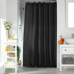 Accessoire Salle De Bain|Rideau De Douche|douceur d'intu017drieur Rideau de douche effet tissé à anneaux (180 x 200 cm) Quartz Noir