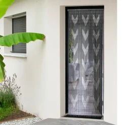 Rideau|LUANCE Rideau de porte bambou (90 x 200 cm) Chevron Gris