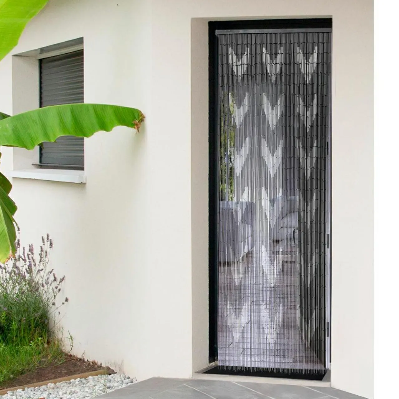 Rideau|LUANCE Rideau de porte bambou (90 x 200 cm) Chevron Gris