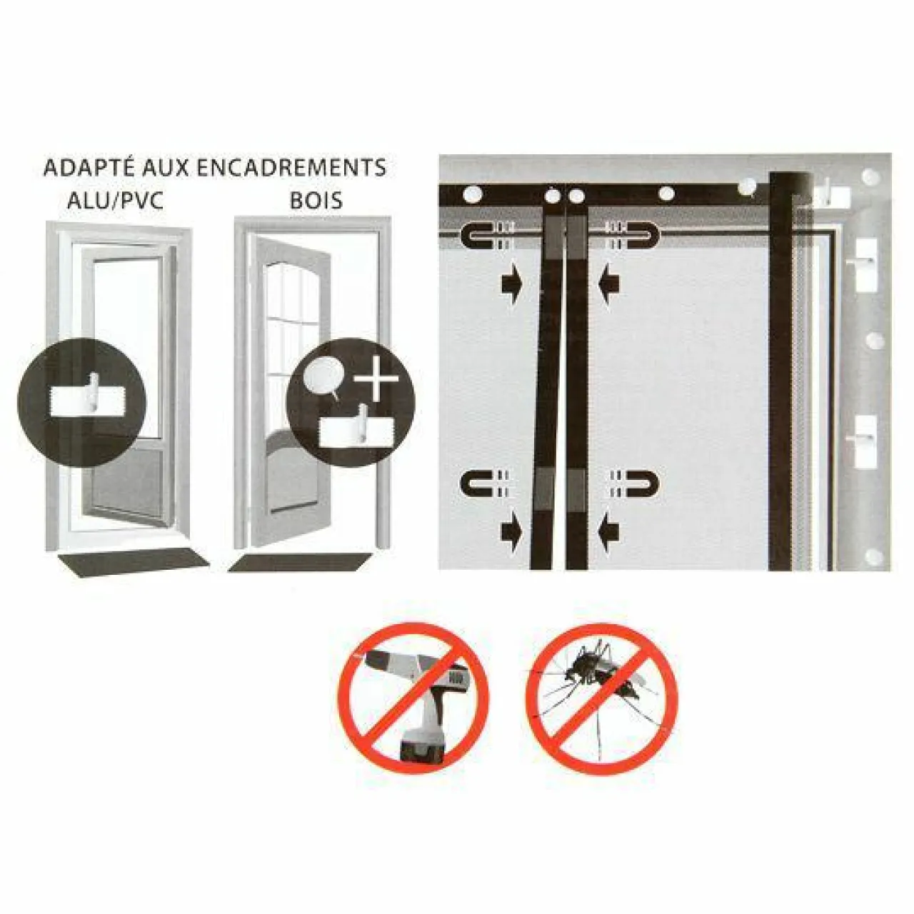 Moustiquaire|LUANCE Rideau de porte Moustiquaire (100 x H220 cm) Aimanté Gris