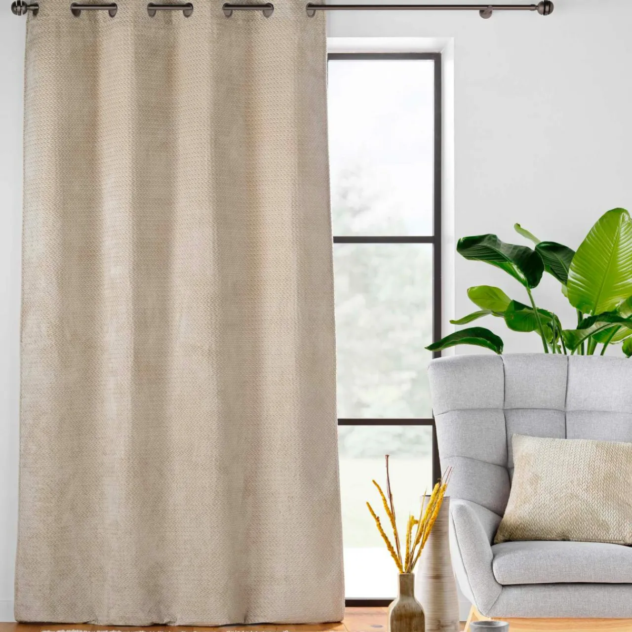 Rideau|douceur d'intu017drieur Rideau flanelle relief (140 x 240 cm) Flanela Beige