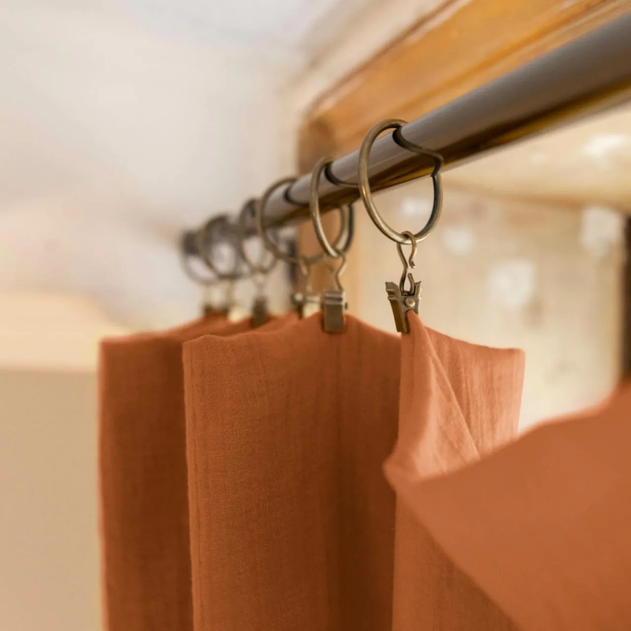 Rideau|EMINZA Rideau gaze de coton ajustable (180 x max 300 cm) Gaïa Abricot