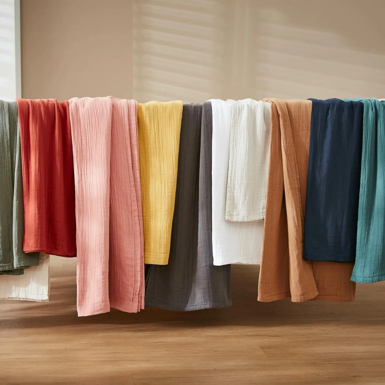 Rideau|EMINZA Rideau gaze de coton ajustable (180 x max 300 cm) Gaïa Abricot