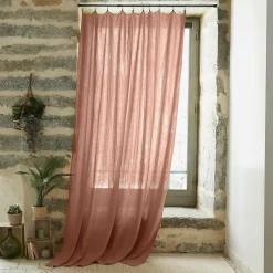 Rideau|EMINZA Rideau gaze de coton ajustable (180 x max 300 cm) Gaïa Rose Pêche