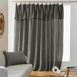 Rideau|EMINZA Rideau gaze de coton ajustable (280 x max 300 cm) Gaïa Gris granit Gris foncé