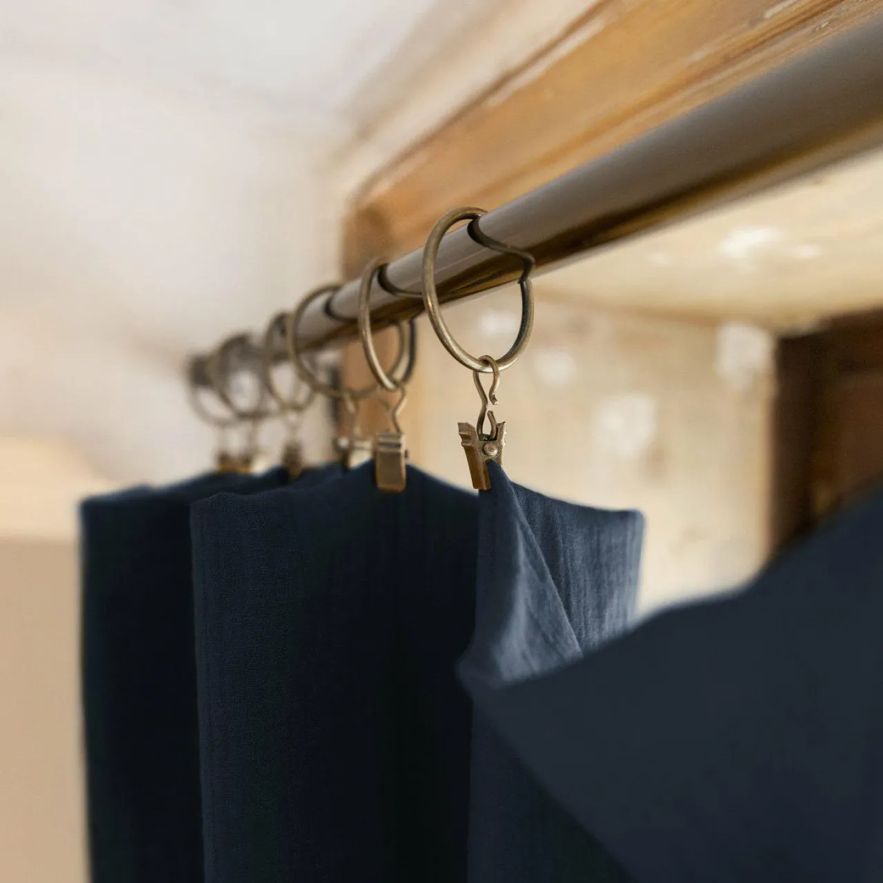 Rideau|EMINZA Rideau gaze de coton ajustable (280 x max 300 cm) Gaïa Bleu nuit