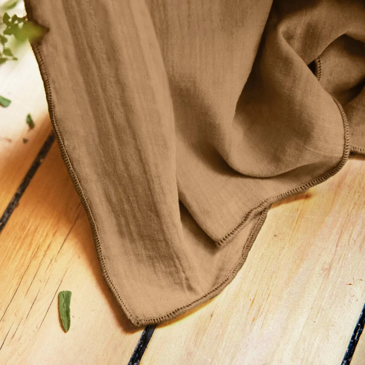 Rideau|EMINZA Rideau gaze de coton ajustable (140 x max 300 cm) Gaïa Camel