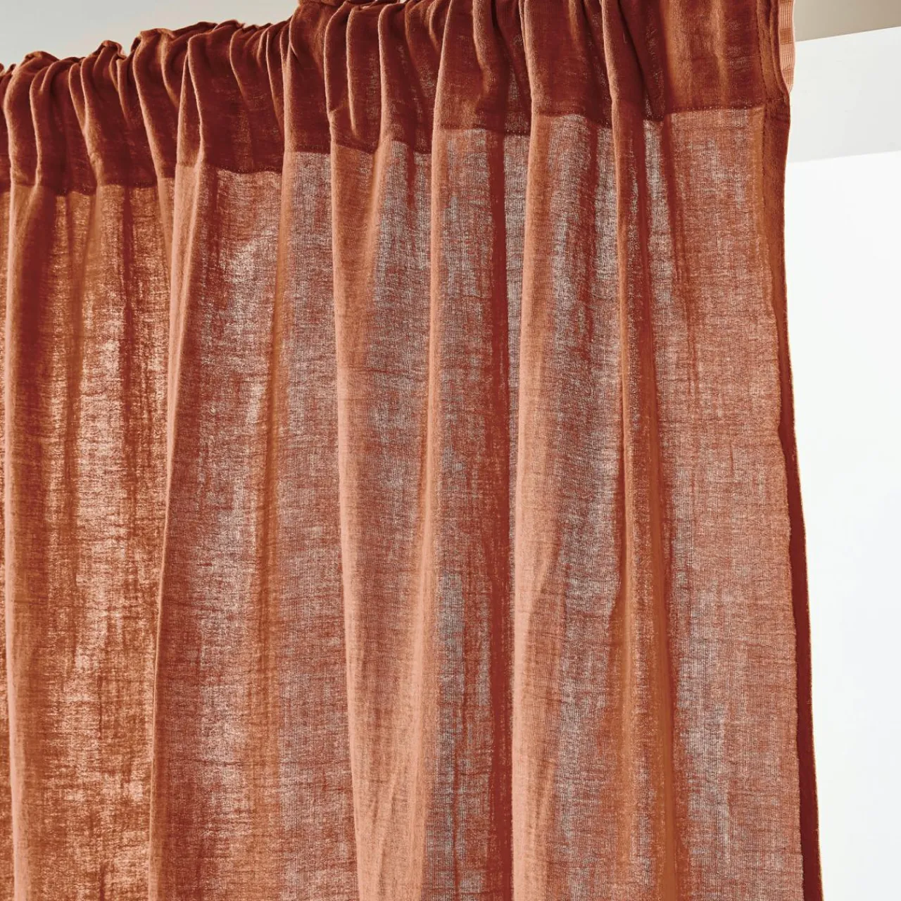 Rideau|EMINZA Rideau gaze de coton galon fronceur (180 x 240 cm) Gaïa Terracotta