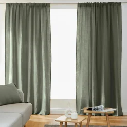 Rideau|EMINZA Rideau gaze de coton galon fronceur (180 x 240 cm) Gaïa Vert romarin