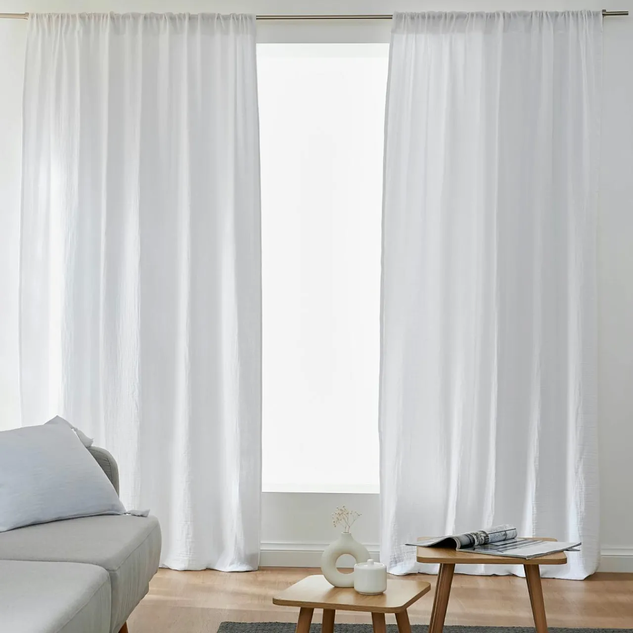 Rideau|EMINZA Rideau gaze de coton galon fronceur (180 x 240 cm) Gaïa Gris nuage Gris clair