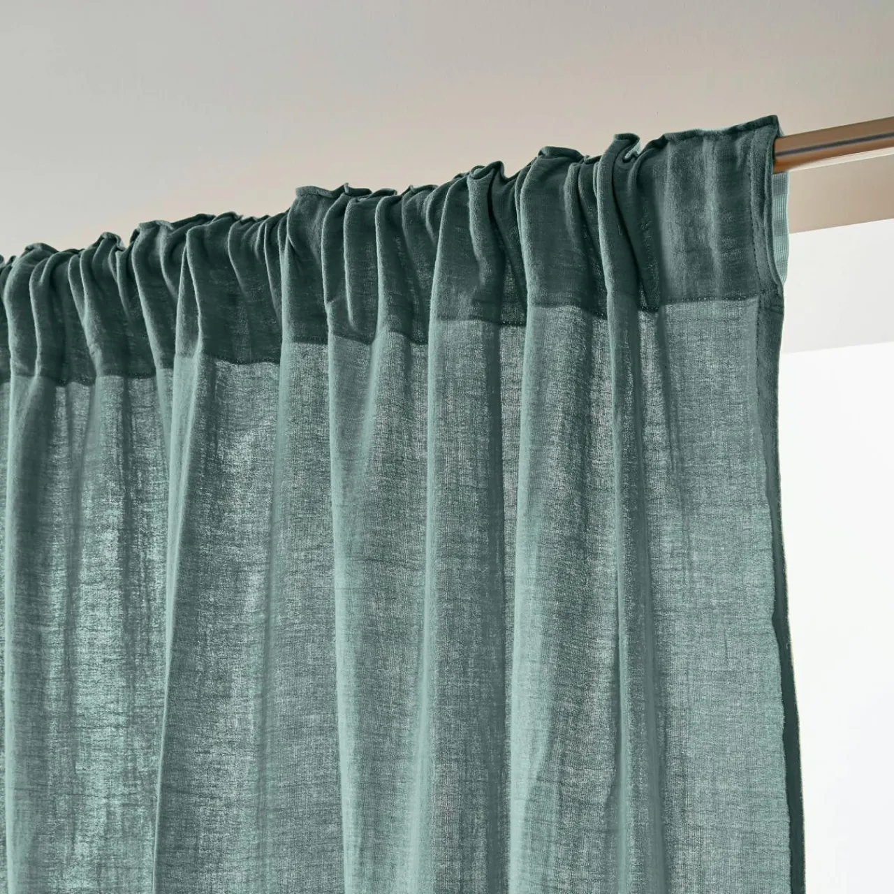 Rideau|EMINZA Rideau gaze de coton galon fronceur (140 x 240 cm) Gaïa Bleu canard