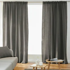 Rideau|EMINZA Rideau gaze de coton galon fronceur (180 x 240 cm) Gaïa Gris granit Gris foncé