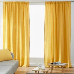 Rideau|EMINZA Rideau gaze de coton galon fronceur (140 x 240 cm) Gaïa Jaune safran