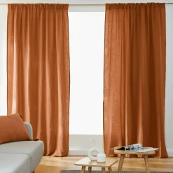 Rideau|EMINZA Rideau gaze de coton galon fronceur (140 x 240 cm) Gaïa Abricot