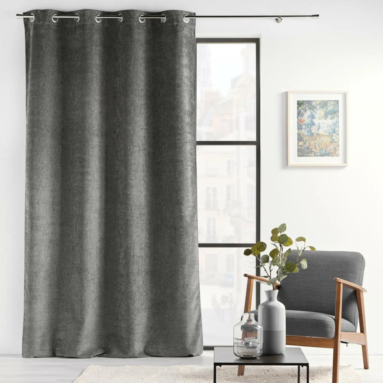 Rideau|douceur d'intu017drieur Rideau œillets velours (140 x 260 cm) Verra Gris Anthracite