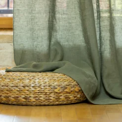 Rideau|EMINZA Rideau lin lavé ajustable (140 x max 270 cm) Louise Vert romarin