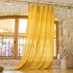 Rideau|EMINZA Rideau lin lavé ajustable (140 x max 270 cm) Louise Jaune moutarde