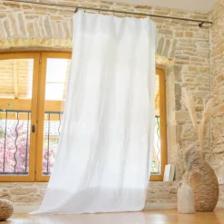 Rideau|EMINZA Rideau lin lavé ajustable (140 x max 270 cm) Louise Blanc