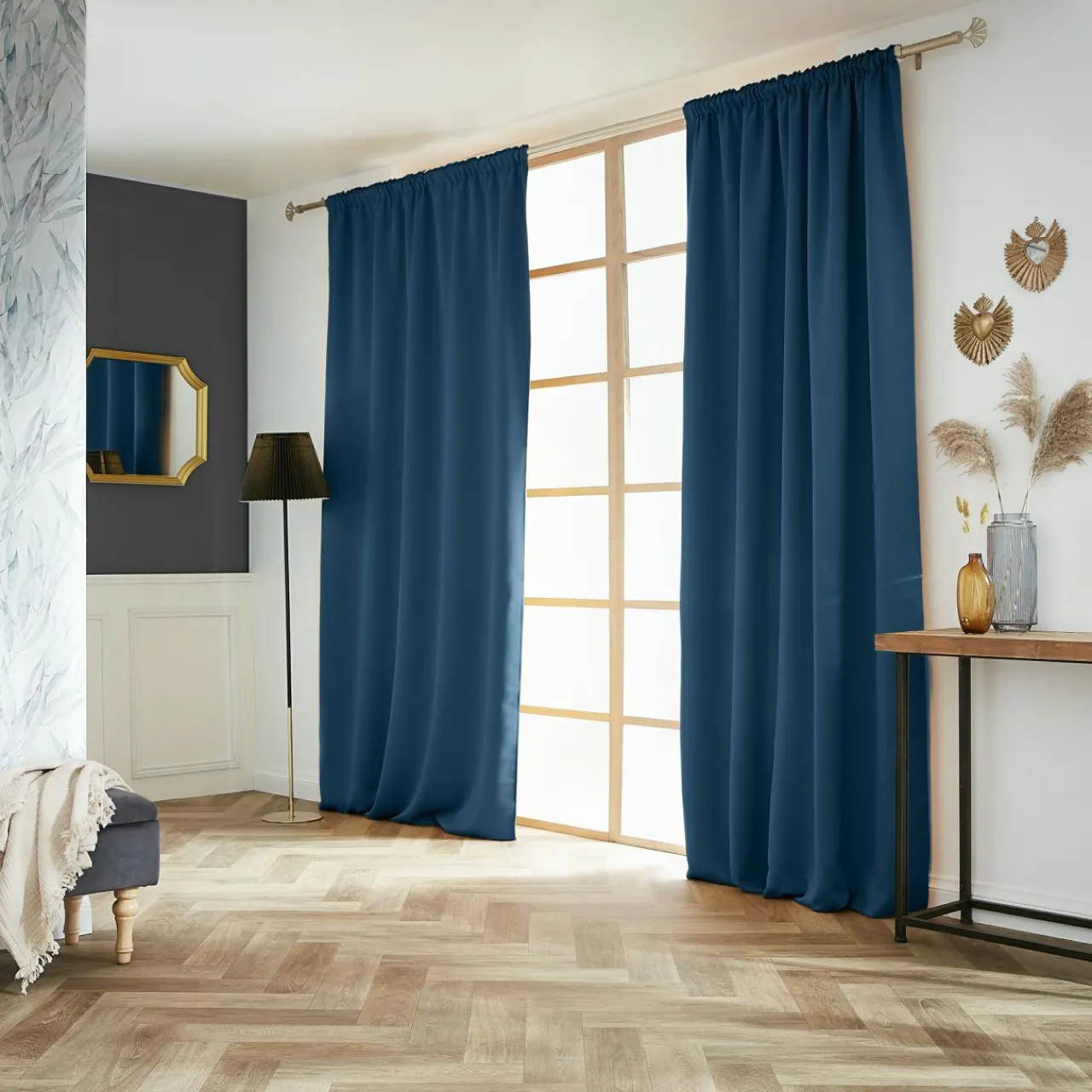 Rideau|EMINZA Rideau obscurcissant galon fronceur (140 x 260 cm) Dark Bleu pétrole